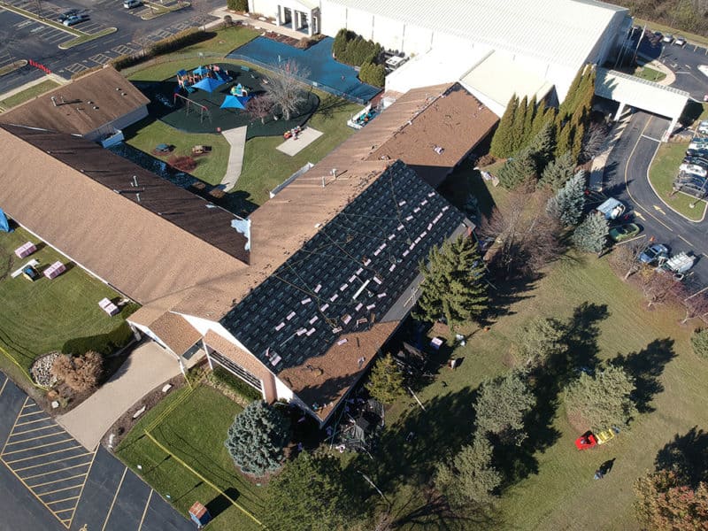 Aerial Shot Of Business Roofing Project