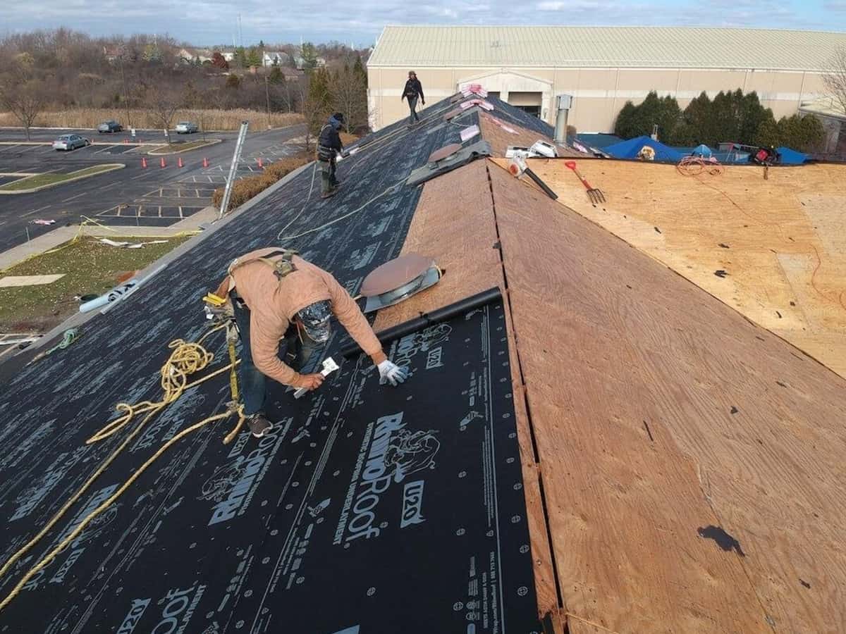 Close-up of roof being repaired